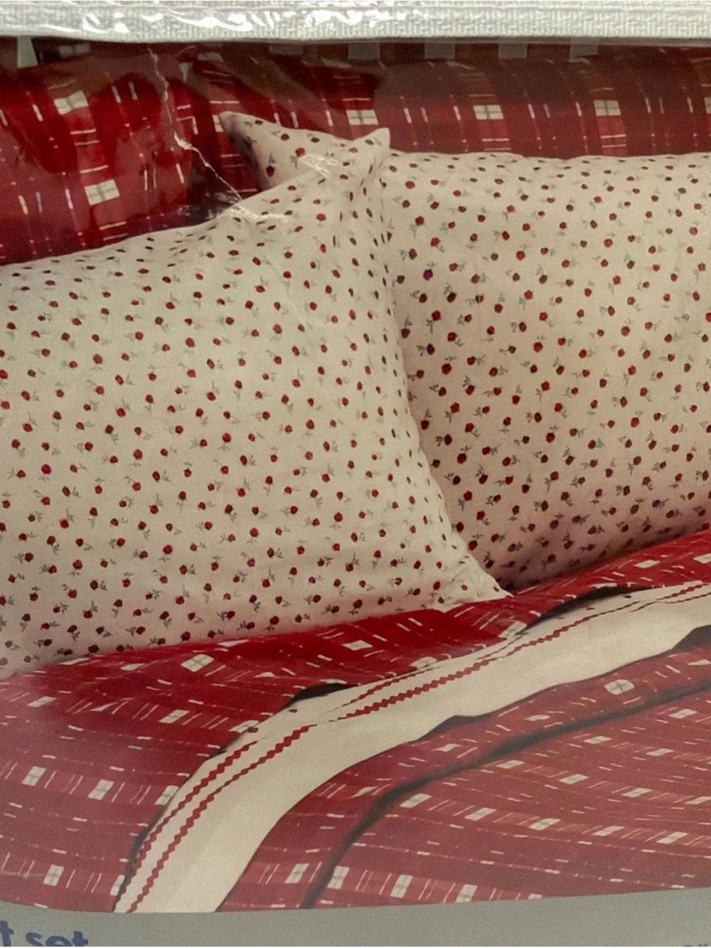Red Plaid/floral King Flannel Sheet Set